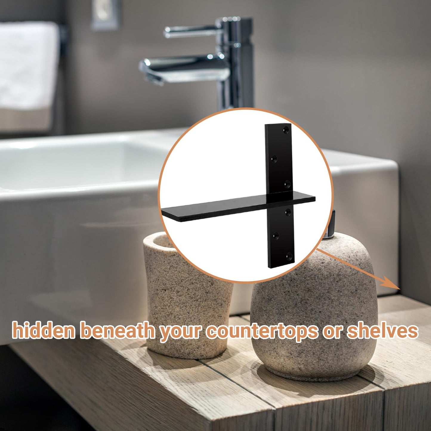 2-Pack Floating Shower Bench Brackets - 16" L x 2.5" W Heavy-Duty Hidden Countertop Wall Support Brackets, 3/8" Thick, Ideal for Floating Vanity, Cabinets, Granite,Dishwashers, Bin,and Bench Seats