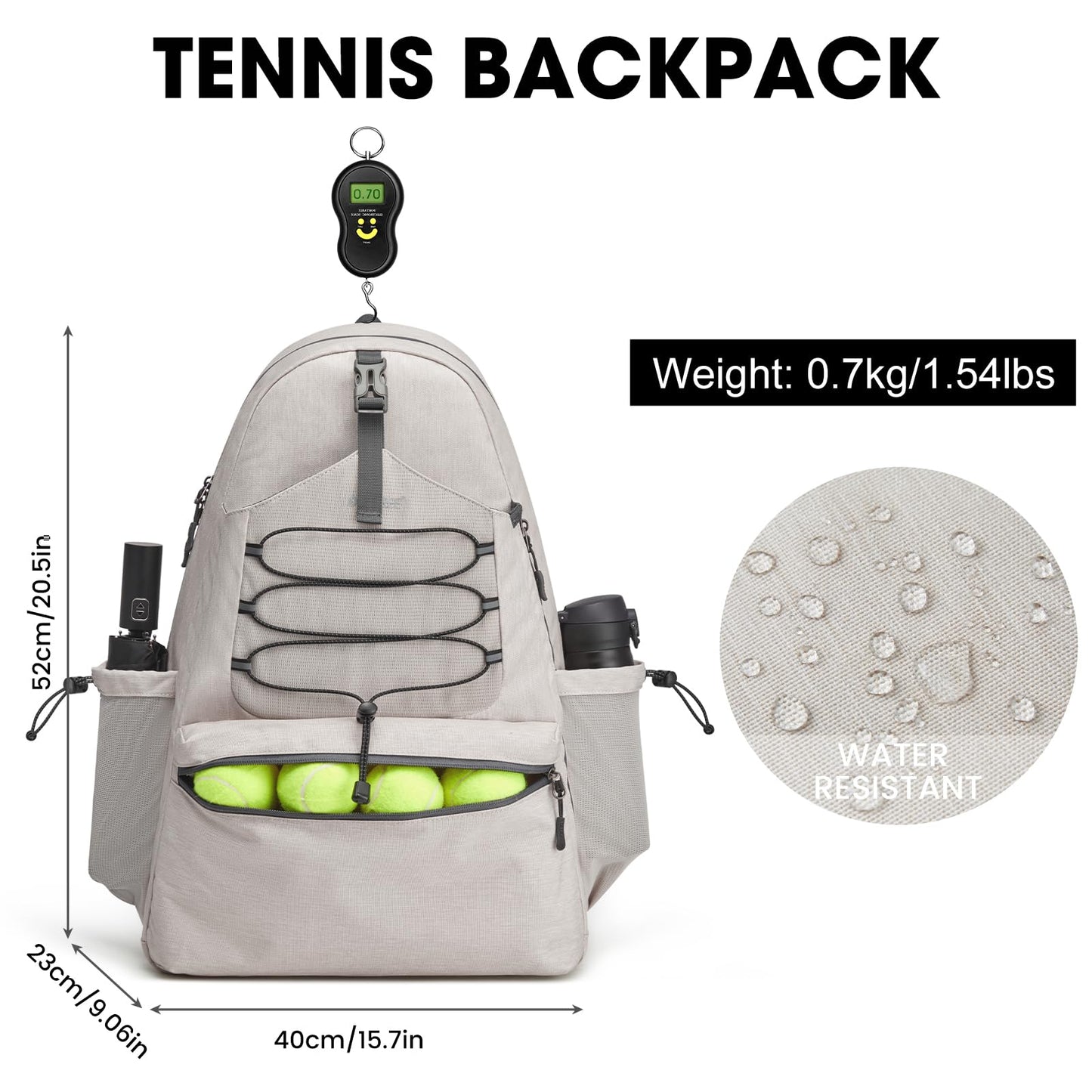 G4Free Tennis Bag, Tennis Backpack for Women Men, Large Pickleball Bag, Holds 4 Rackets with Shoe Compartment, Ivory, L, Casual Daypack