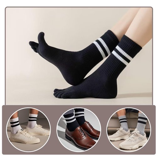 Toe Socks Women Five Fingers Crew Socks for Running Athletic Hiking Comfort Toe Separator Barefoot Sock 4 Pairs Pink White Black Grey