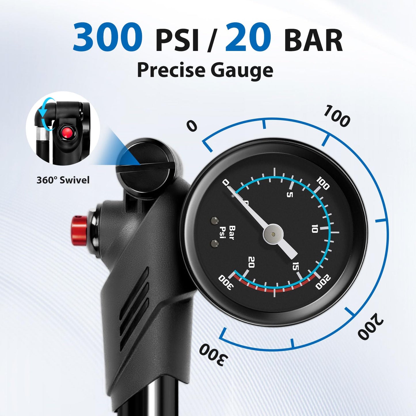 Hycline High Pressure Shock Pump with Gauge: 300 PSI Bicycle Pump for Front Fork & Rear Suspension - Mini Pump with Air Bleed for Road Mountain Bike Fits Schrader & Presta Valve - Black