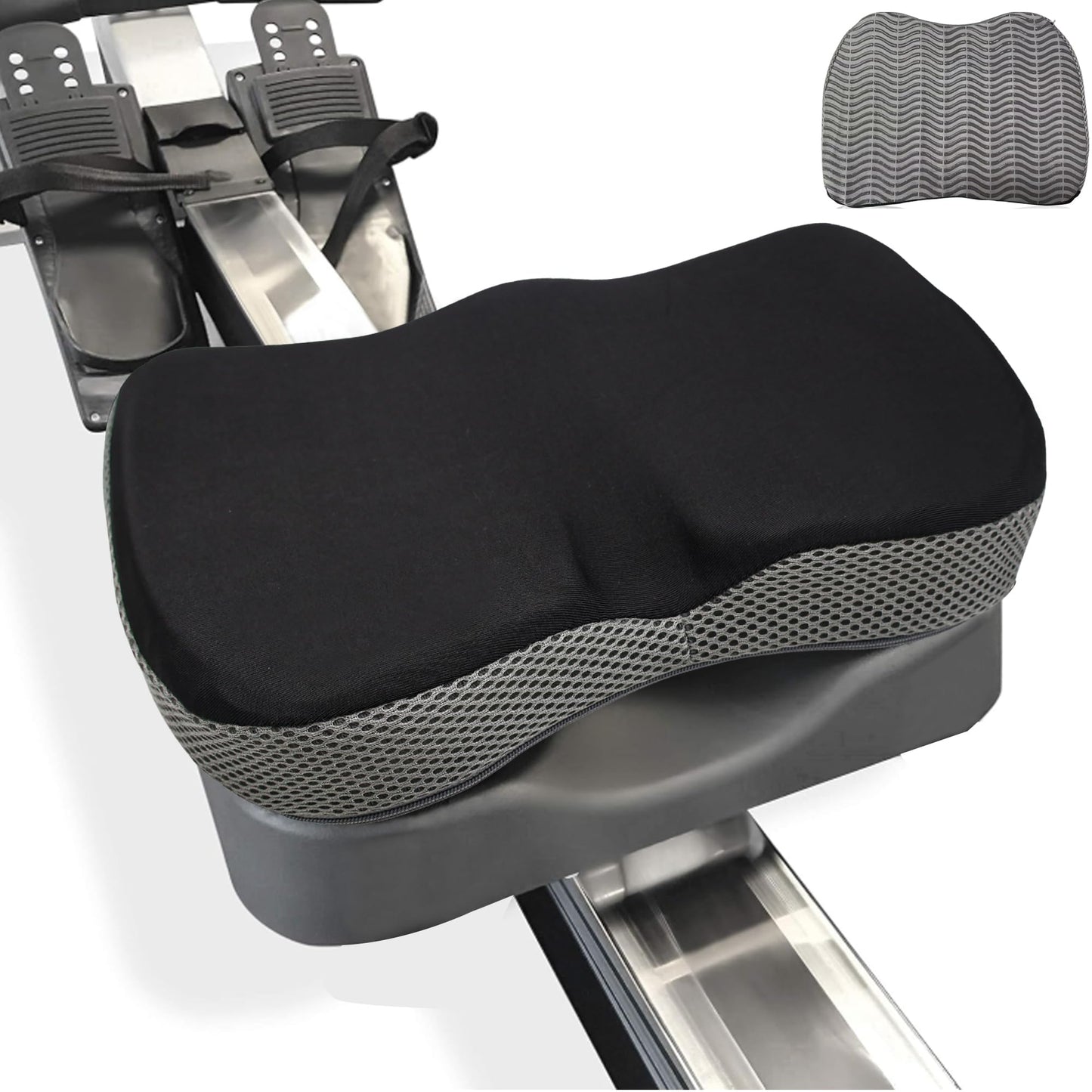 Rowing Machine Seat Cushion for Concept 2 Rower – Memory Foam Pad with Non-Slip Base & Washable Cover – Fits Concept 2 Model D/E, WaterRower, Recumbent Bike & Indoor Rowers