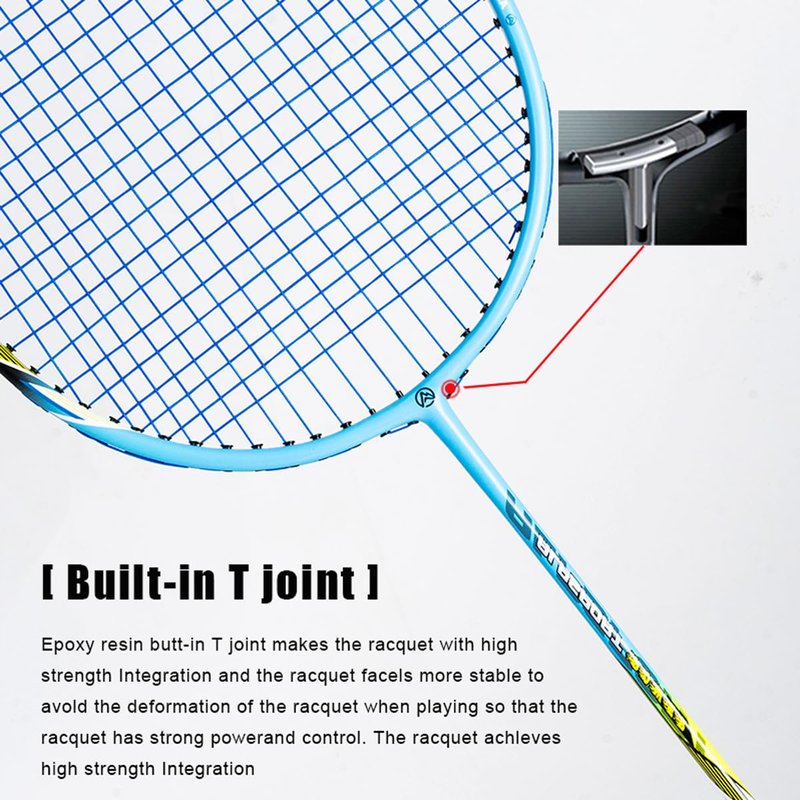 ALPSPORT Power Original Design 4U G5 Graphite Badminton Rackets Sets of 2, Carbon Fiber Racquets with 1 PVC Bag, 2 Tied Grips Tapes, 3 Shuttlecocks, 22-28LBS Padel Raket for Sports Training (Blue)