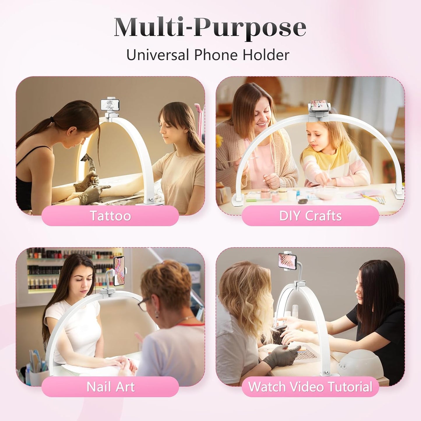 Yokilly Foldable Half Moon Nail Desk Lamp with Phone Holder - 3 Color Modes & 10 Brightness Levels for Manicure Salon