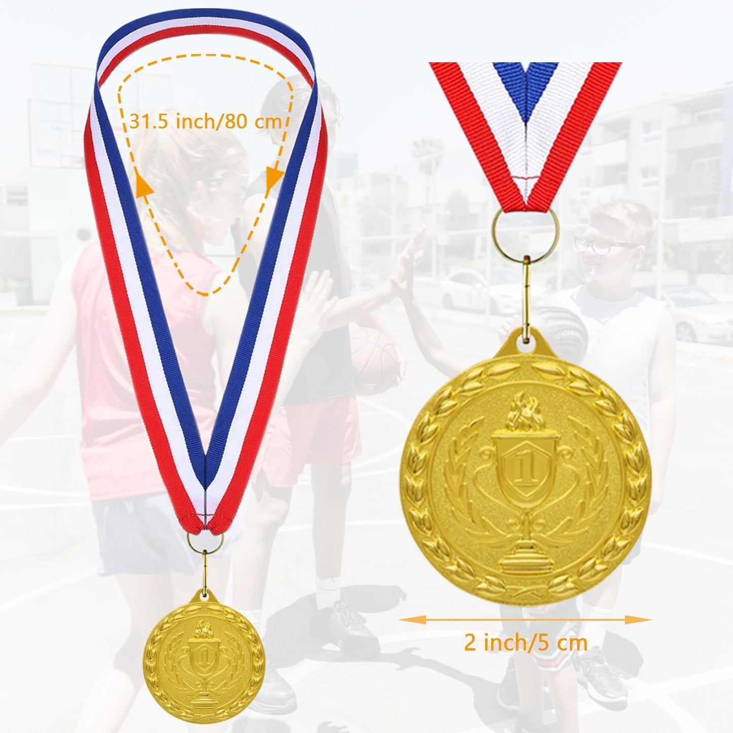 Donrime Medals for Awards, 12 Pieces Gold Silver Bronze Metal Medals Winner Medals with Ribbon Necklace for Sports Day Prizes, Gymnastics Competitions, Party Gifts, Kids Adults