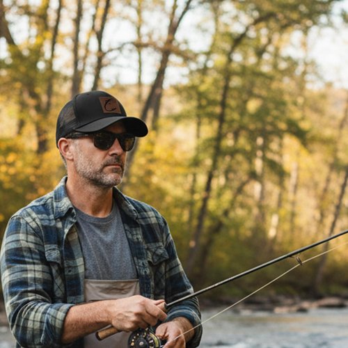 Fishing Leather Patch Trucker Hat-Adjustable Baseball Caps,Snap Back Trucker Cap Gift for Men Women Accessory