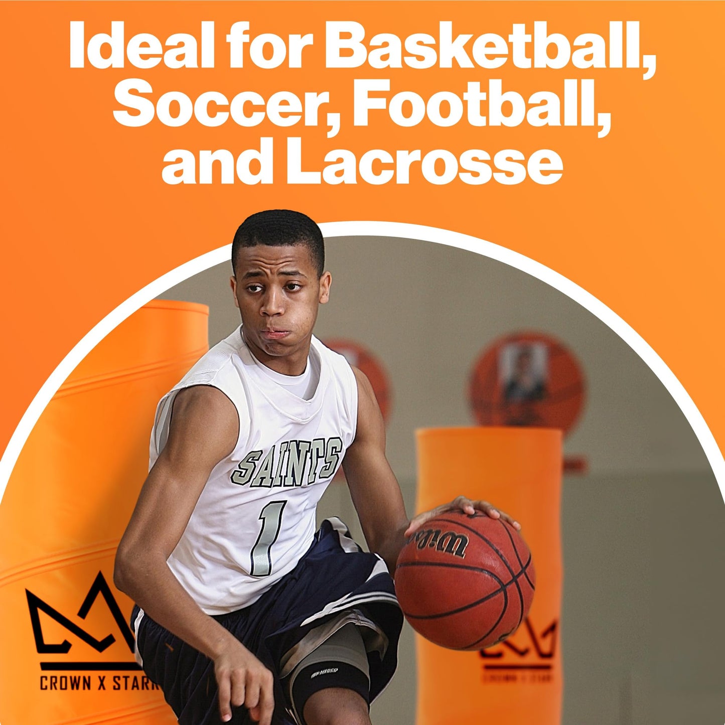 Crown x Starr Pop Up Defenders 3 Pack, 48 inches Tall, with Fillable Sandbags (no Sand), Simulate Defenders for Basketball, Football, Soccer, with Carry Bag & Mini Drill Cones