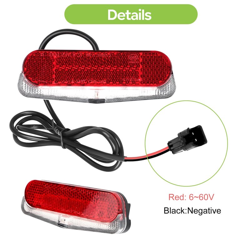 Varstrom Ebike Rear Tail Light,6V-60V LED Warning Light High Brightness Tail Brake Light with Waterproof SM Connector&38.3" Cable Length Electric Bike Accessories for BAFANG Mid Motor and hub Motor