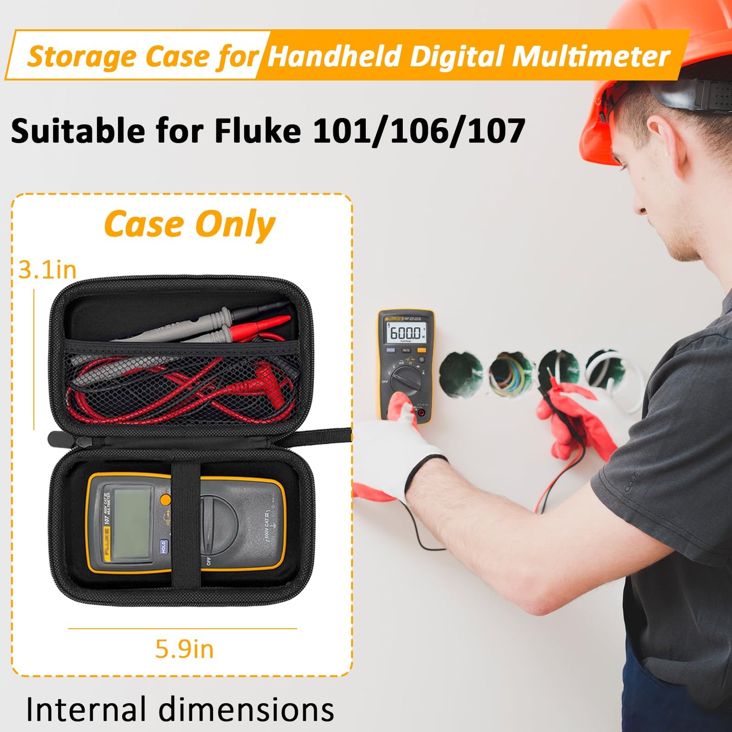 ICIMBI Case for Fluke 101/106/107 Handheld Digital Multimeter, EVA Drop-Resistant Meter Case(Case Only), Black