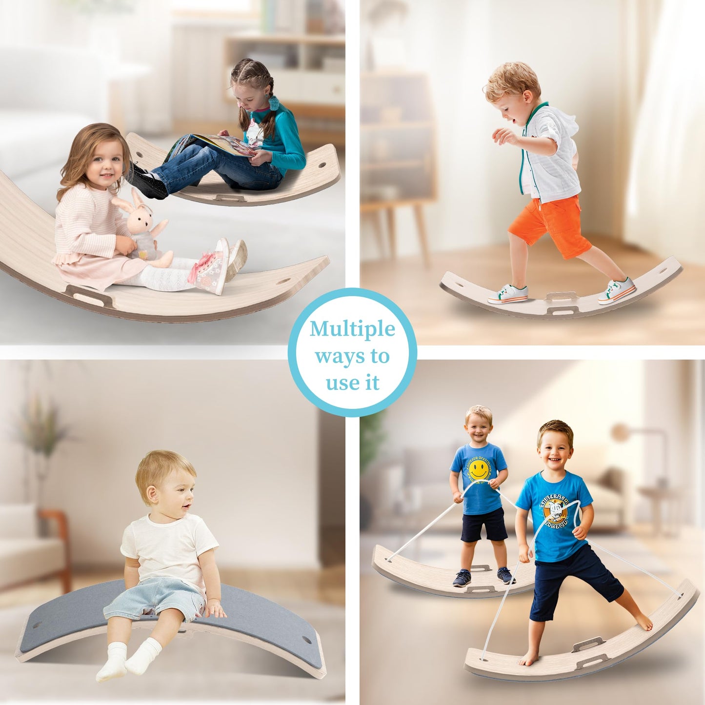 Wooden Wobble Balance Board Kids, 27 Inch Balance Board Toddlers with Natural Wood Board with Rope for Indoor&Outdoor Exercise, Open Ended Learning Toy for Body Training, Birthday