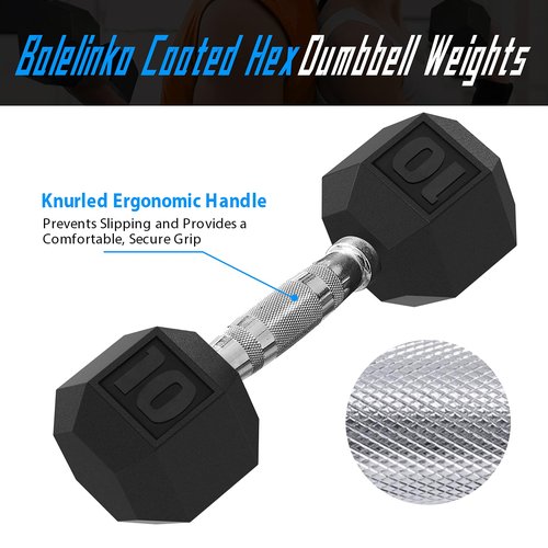 Balelinko Hex Dumbbells Free Weights Set with Metal Handles Rubber Encased Solid Cast Iron Hex Dumbbell in Pair, 10 LBS