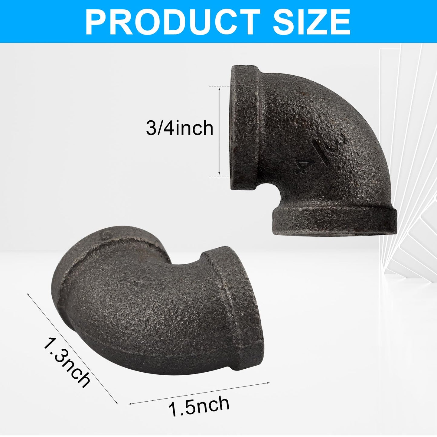 Niubid 10 Pack 3/4 inches Elbows Malleable Cast Iron Pipe, Industrial Pipe for Threaded Black Pipes and Fittings, DIY Steampunk Industrial Vintage Style.