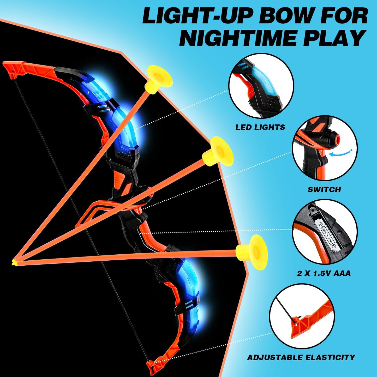 TOY Life Bow and Arrow Set - Light Up Archery Toys for Kids Ages 4-12 | Perfect Outdoor Gift for Boys