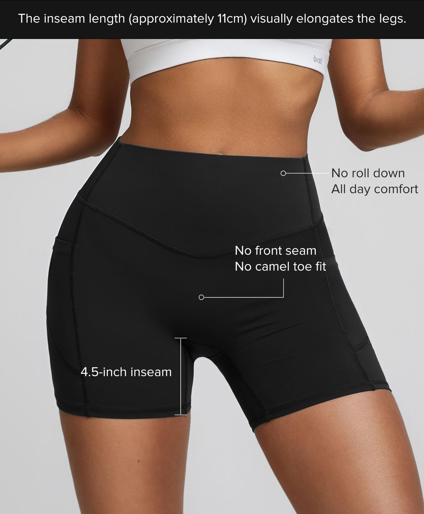 BRXL Biker Shorts Women with Pockets 4.5" Tummy Control Gym Spandex Shorts