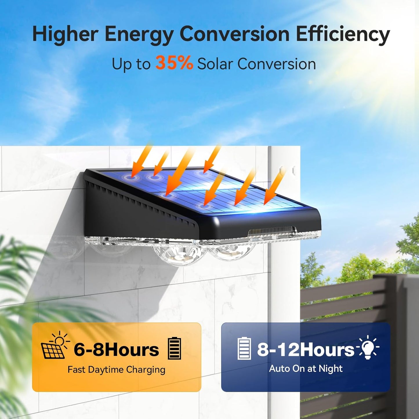 TECKNET Solar Fence Lights - 12 Pack LED Outdoor Lighting, IP66 Waterproof, Warm White & RGB Colors for Deck, Patio, Pool, and Backyard