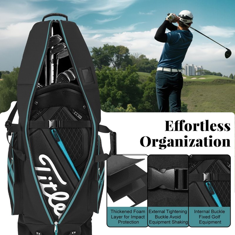 Yueidung Golf Travel Bag with Wheels, Outdoors Heavy Duty 900D Polyester Waterproof Travel Golf Bags, Golf Travel Bags for Airlines, Transporting, Clubs