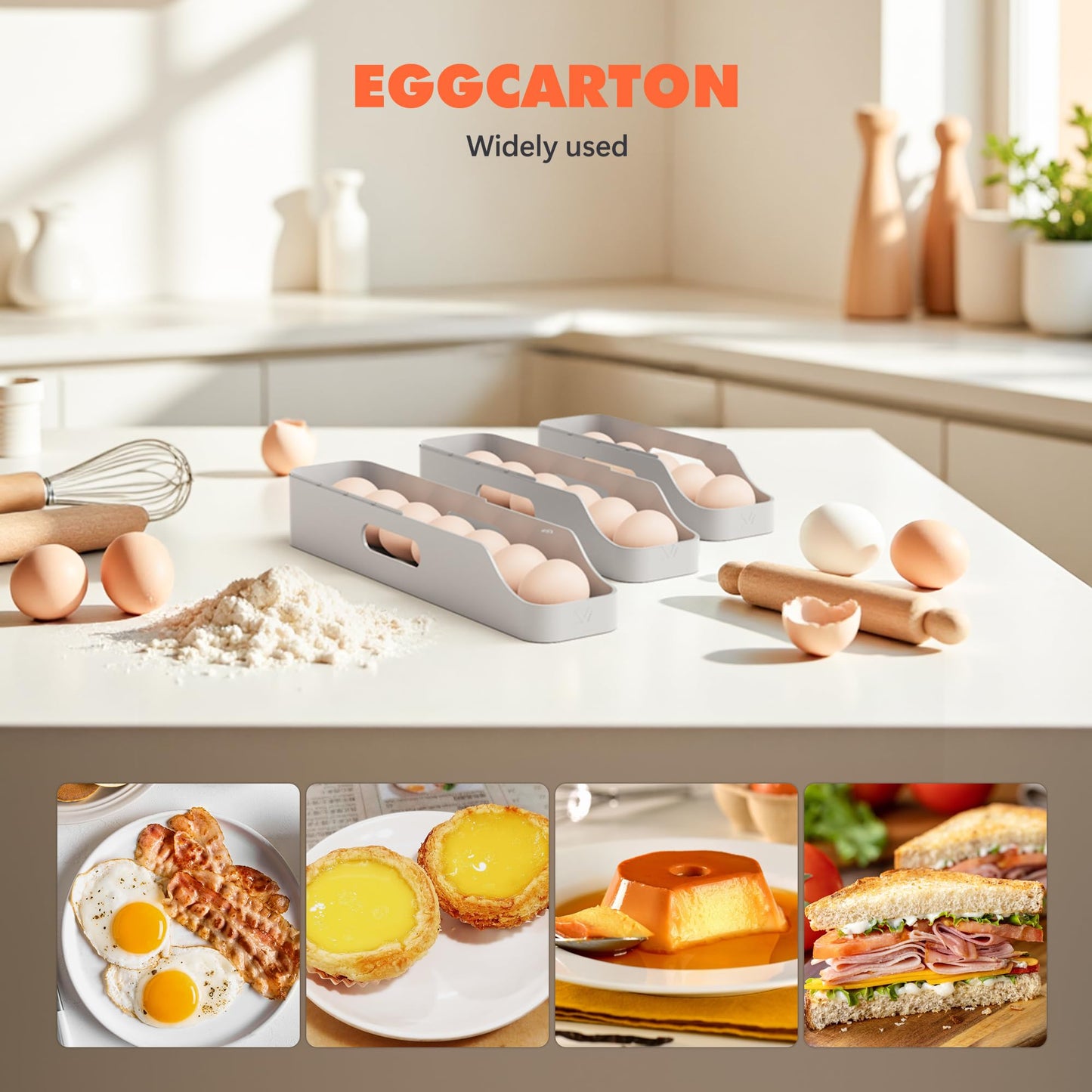 Li&Zhao Rolling Egg Dispenser for Refrigerator - Automatic Egg Holder for Fridge Space Saving Egg Tray Organizer for Countertop, Kitchen Storage(Gray)