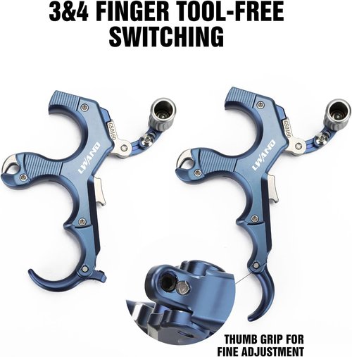 LWANO Thumb Bow Release - Adjustable 3 & 4 Finger Archery Release Aid with Trigger Travel Control