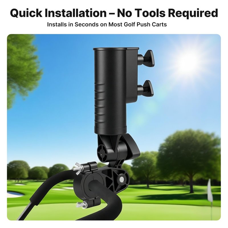 T TGBROS Golf Push Cart Umbrella Holder 180°Adjustable, Universal Fit with Heavy-Duty Clamp Windproof Umbrella Mount for Mobility Scooter, Stroller, Wheelchair, Beach Chair Easy Install & Strong Grip
