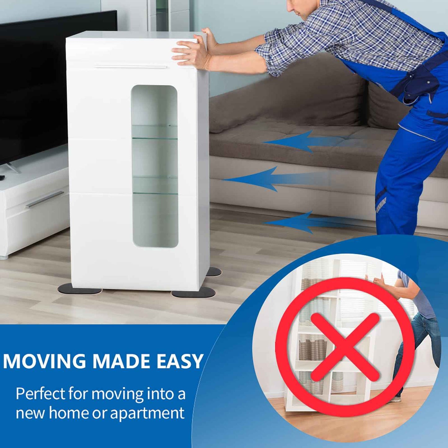 Kayzn 8 Pack Furniture Sliders, 9-1/2" x 5-3/4" Large Furniture Sliders for Carpeted Floors, Reusable Moving Pads Sliders for Heavy Furniture - Effortless Moving and Surface Protection