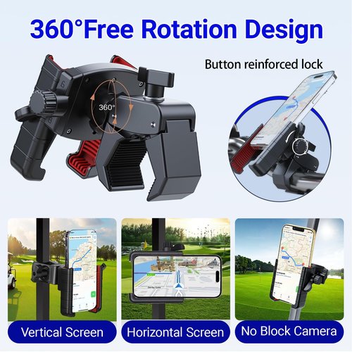 FIIHO Golf Cart Phone Mount with 1s Lock Release, Universal Rotatable Holder & Golf Accessories Compatible with All Phones (iPhone Galaxy) and Major Golf Carts (Yamaha Club Car EZGO)