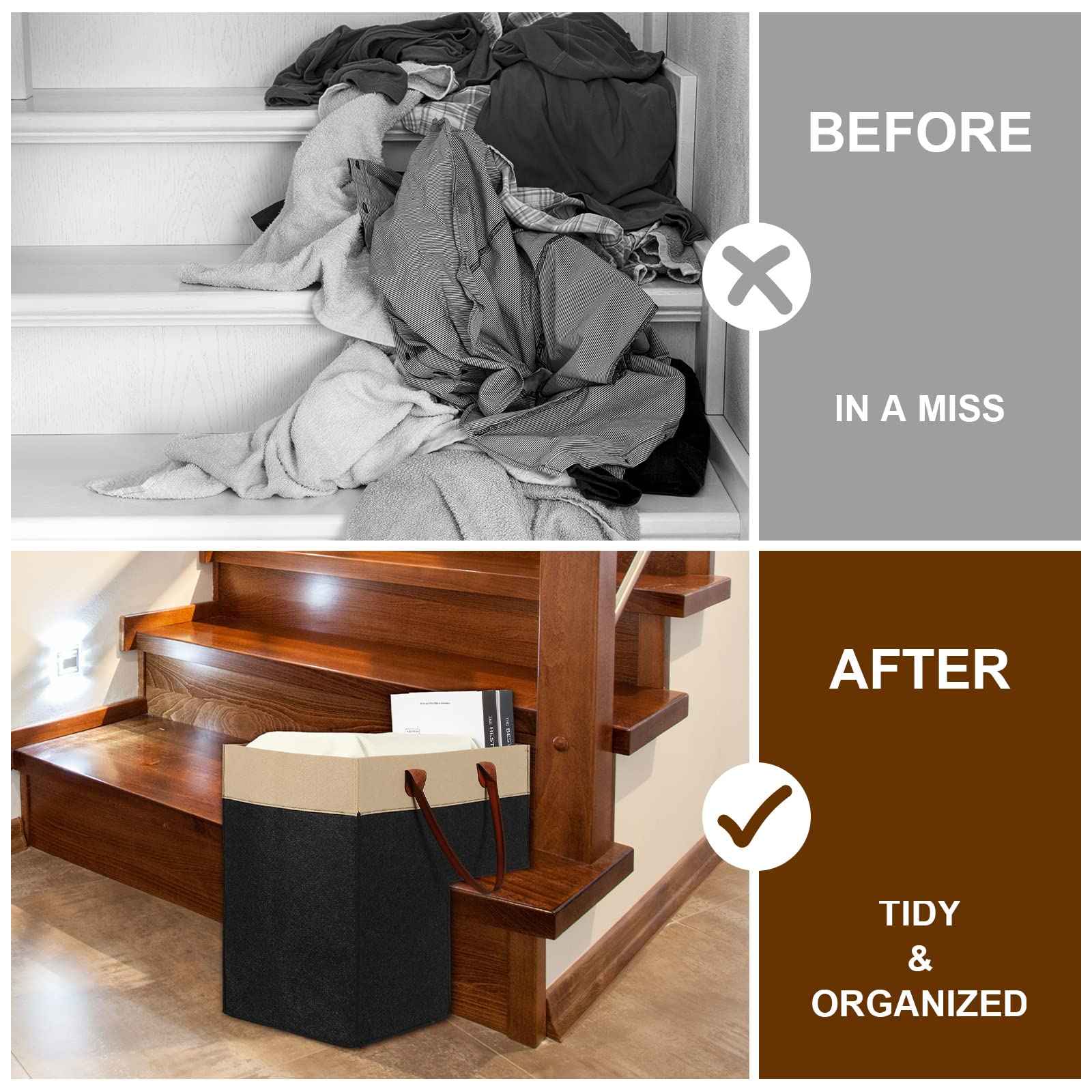 Shappy Stair Baskets with Handles and Support Panel 16 Inch Felt Step Basket for Stairs for Carpeted and Wooden Collapsible Staircase Basket for Office Home Decor