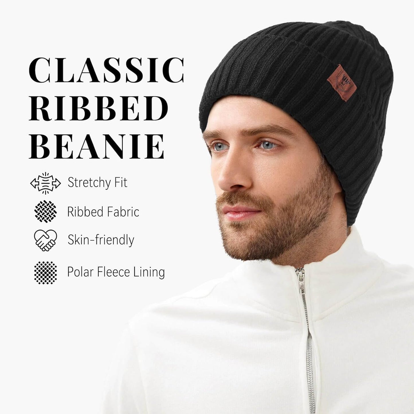 OZERO Knit Beanie - Thermal Thick Polar Fleece Winter Hat for Men & Women | Snow Skull Cap