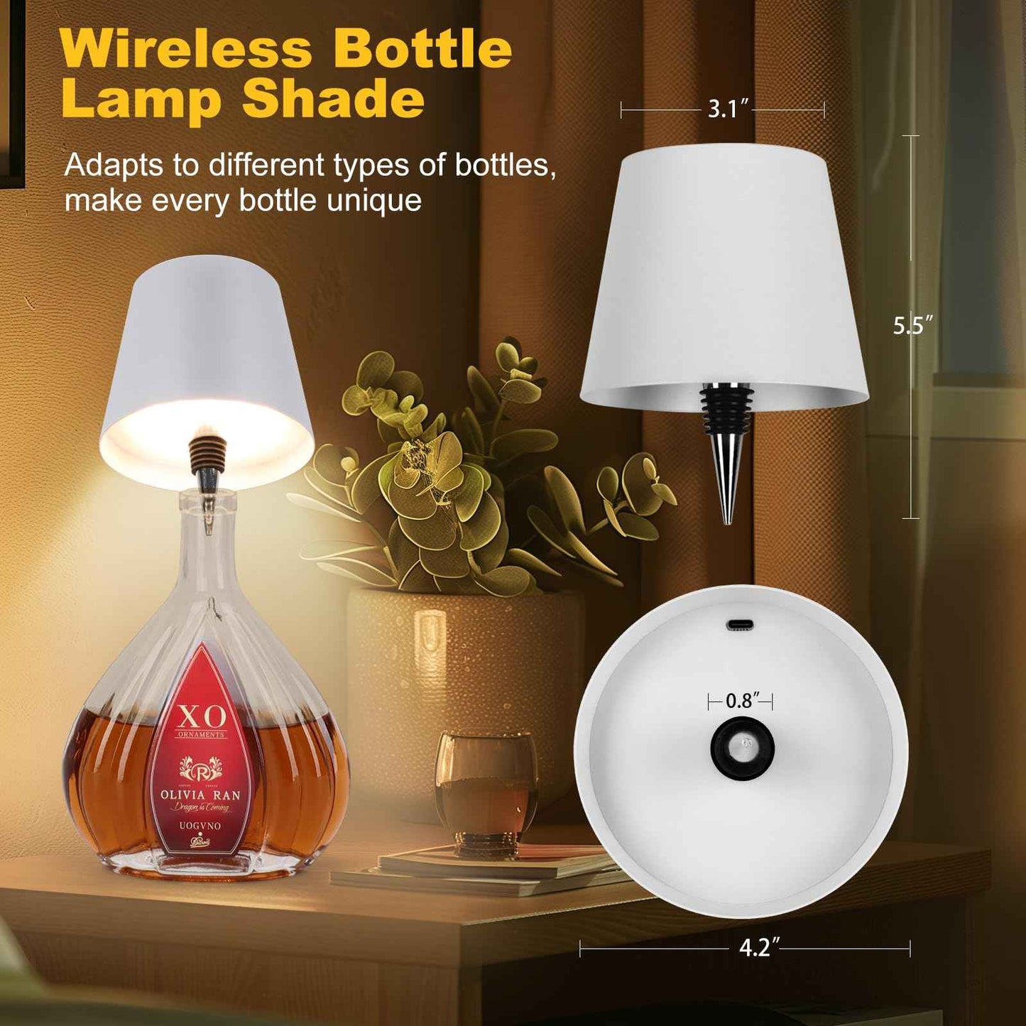 SOUDFK Wireless Bottle Lamp,2025 New 3 Color Rechargeable Wine Bottle Lights for Bars Restaurants (White, 1pc)