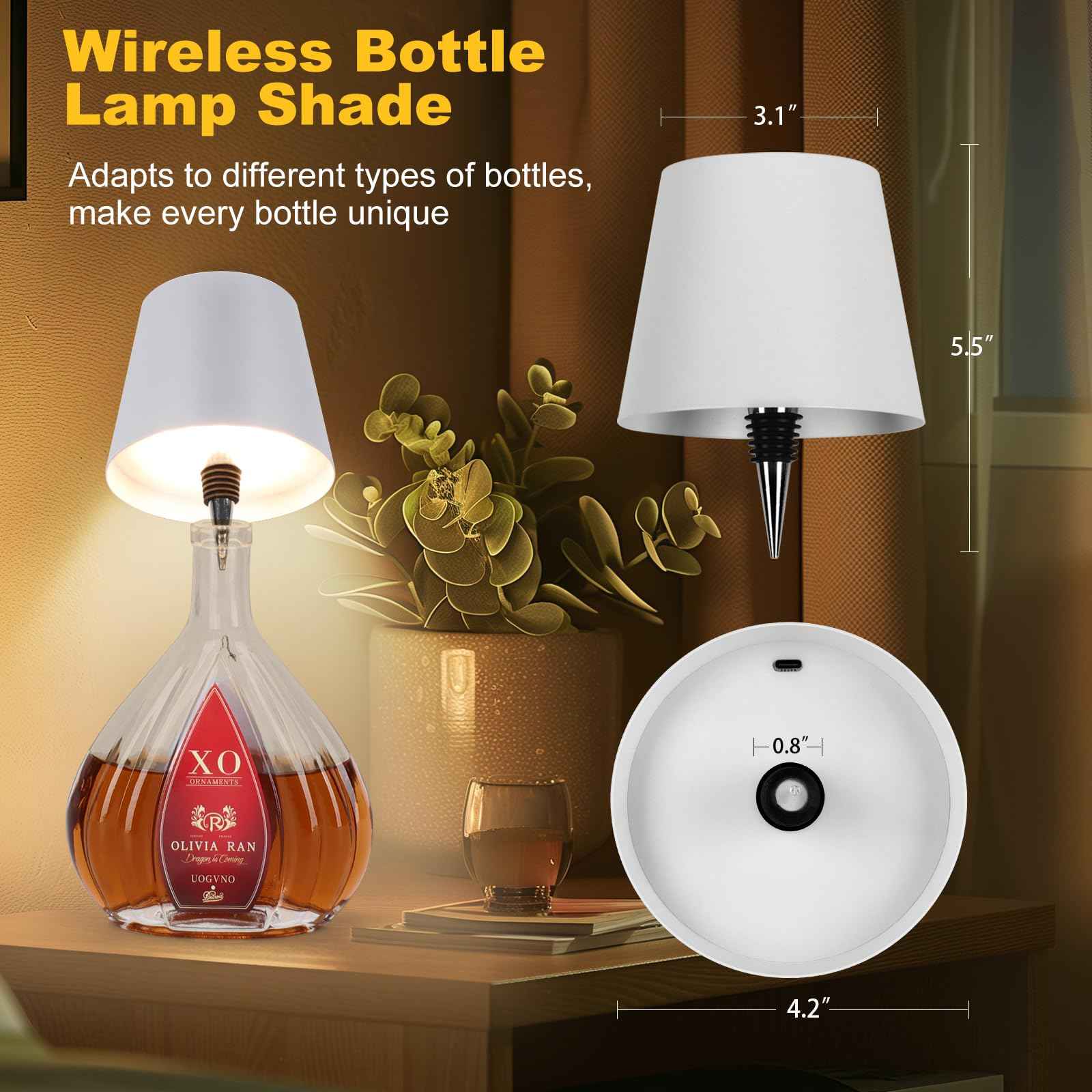 SOUDFK Wireless Bottle Lamp,2025 New 3 Color Rechargeable Wine Bottle Lights for Bars Restaurants (White, 1pc)