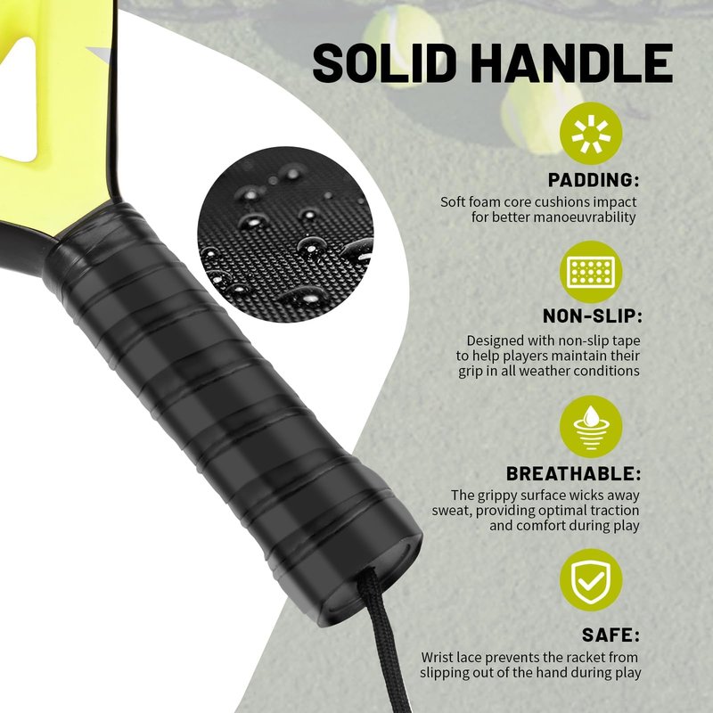 Hikeen Padel Racket Set Carbon Fiber Surface - EVA Memory Lightweight Paddle Racket with 3 Tennis Balls & Carry Case for Adults and Teenagers (2 Rackets)