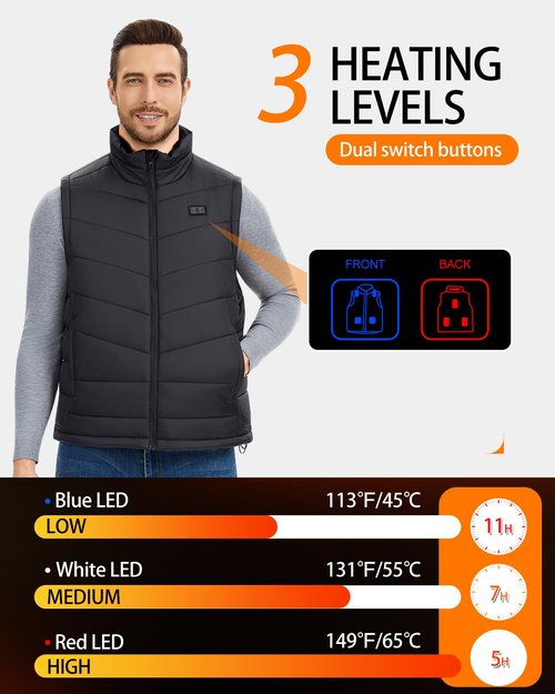 HILLSLTR Heated Vest for Men with 18400mAh 7.4V Battery Pack，Lightweight Mens Heated Vest Electric Warming Vest with Pockets,XL