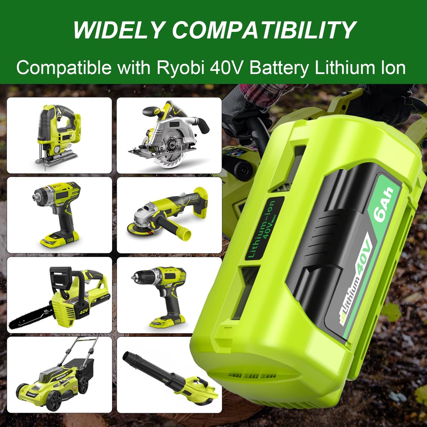 2 Pack OP4060 6.0Ah Battery Compatible with Ryobi 40V Lithium Ion Battery