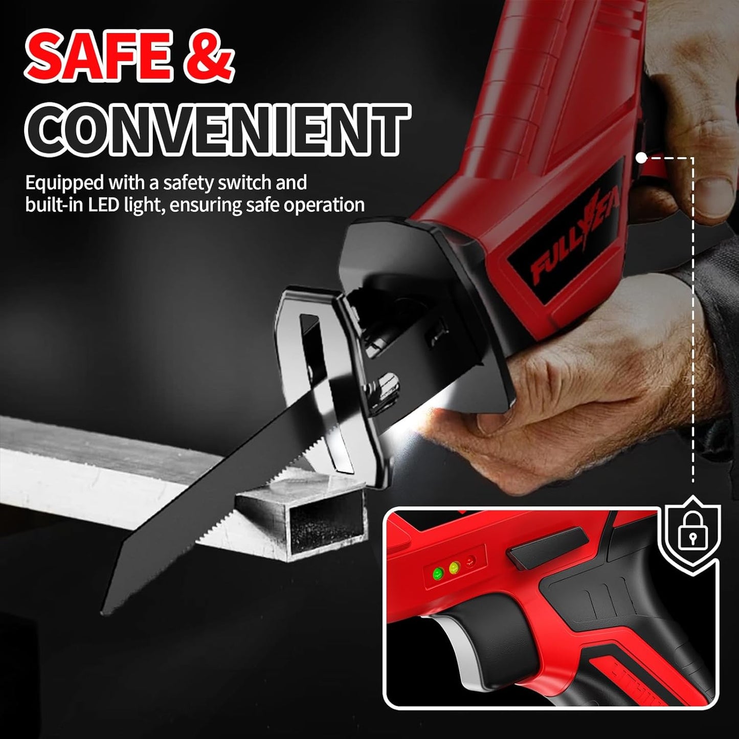 Cordless Reciprocating Saw 0-3500 SPM with 2 Batteries & 4 Blades - Tool-Free, Variable Speed for Wood, Metal, Plastic