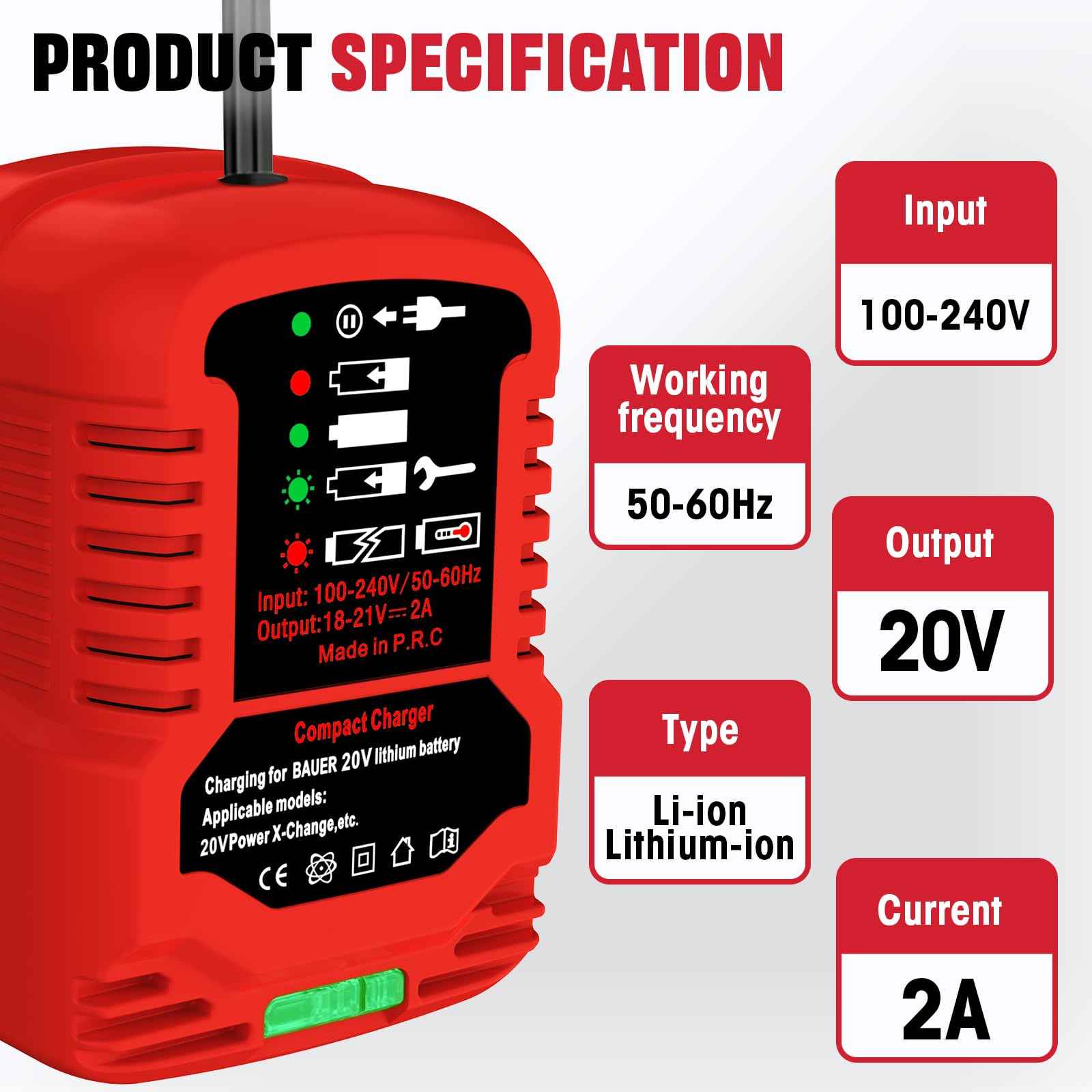 UNIKI Fast Charger for Bauer 20 Volt Battery Charger Compatible with Bauer 20 Volt Max 1702C-Bseries Power Tools Battery.