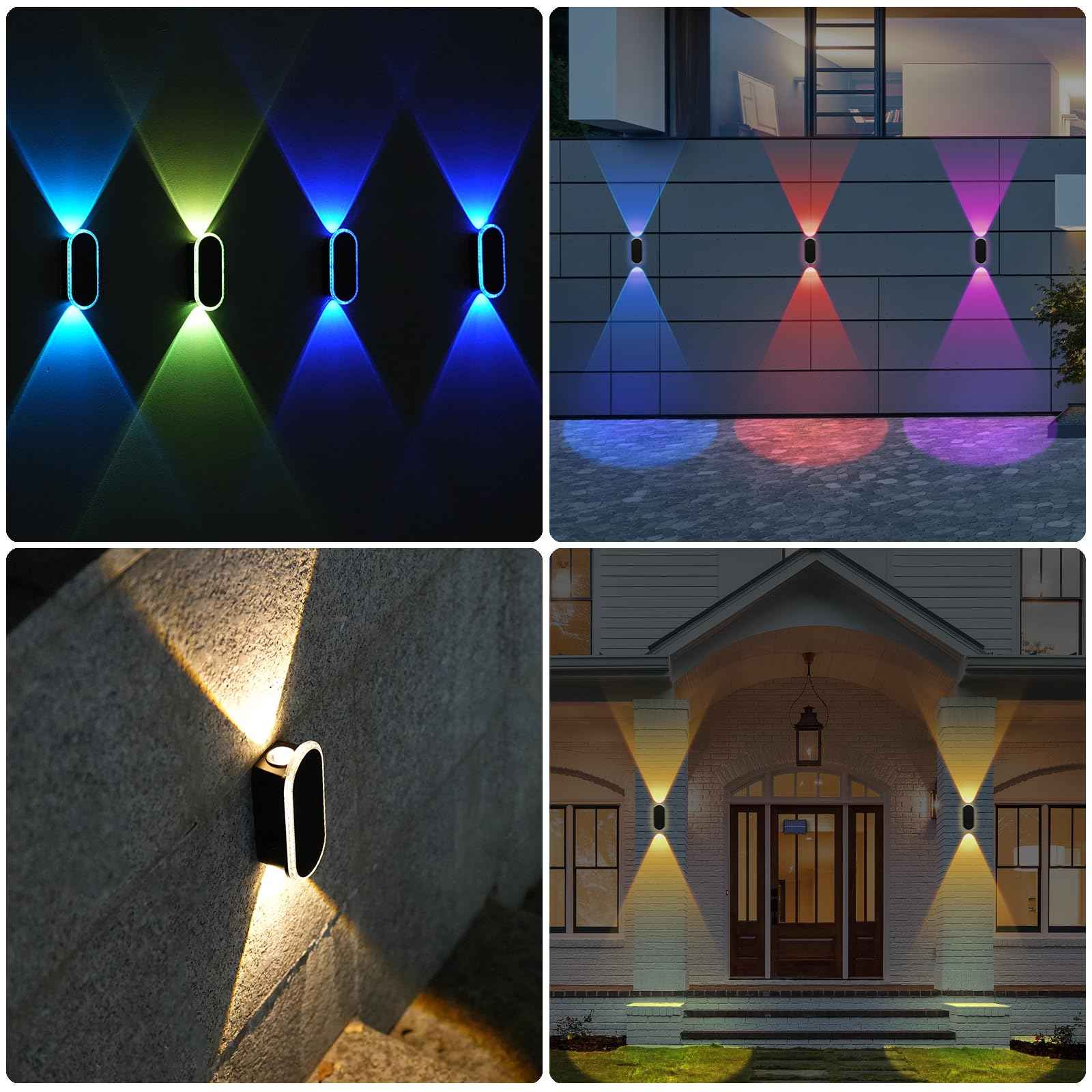 Herzila Solar Fence Lights - RGB & Warm White, LED Christmas Solar Lights Outdoor Waterproof 8 Colors,2 Lens Top and Bottom Lighting for Outdoor/Patio/Wall/Fence Pack of 2