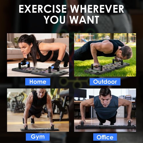 Push Up Board with Counter/Timer, Foldable Push Up Bar with Resistance Bands, Multi-function Home Workout Equipment Push-Up Stand with Handles for Fitness Burn Fat Chest Strength Training
