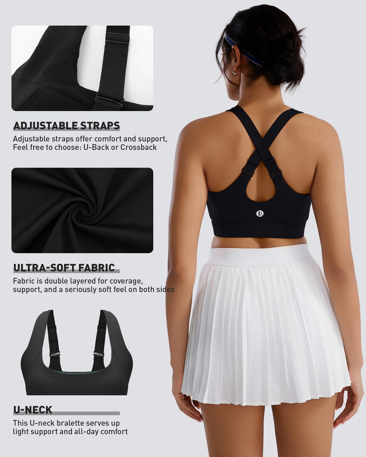 RUNNING GIRL Adjustable Straps High Impact Sports Bra for Women,High Support Workout Sports Bras with Sewn in Pads(WX3120 Black L)