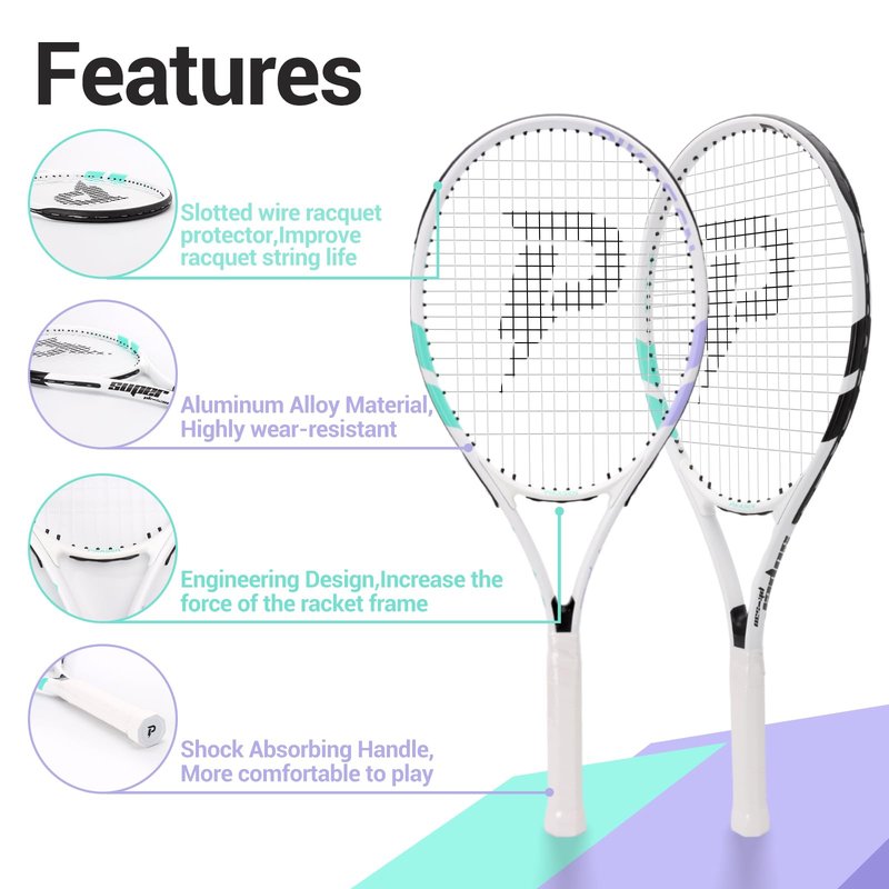 PIKASEN 27 Inch Tennis Rackets for Adult Recreational 2 Players Tennis Rackets Set with 2 Overgrips and 1 Tennis Bag. Perfect for Beginners and Students Training