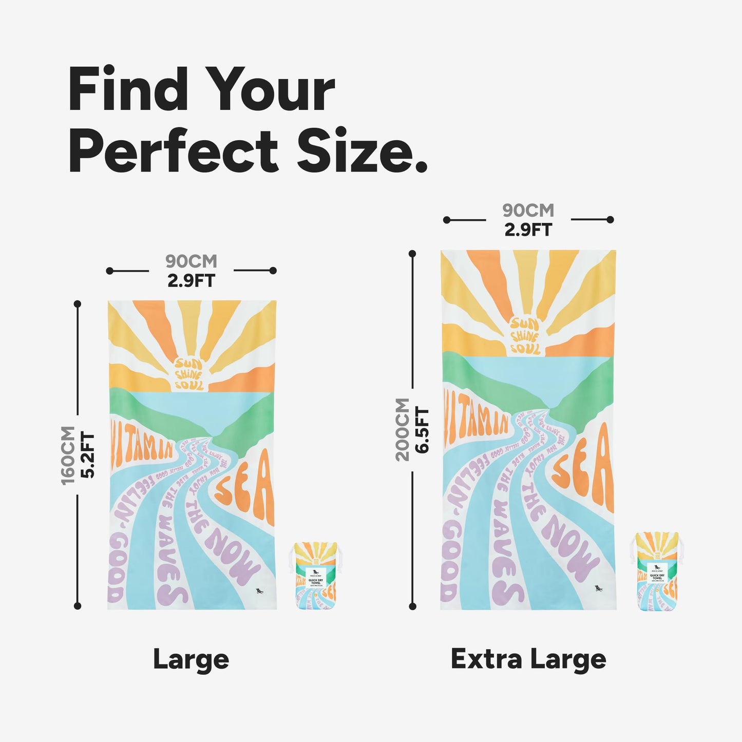 Dock & Bay Beach Towel - Quick Dry, Sand Free - Compact, Lightweight - 100% Recycled - Includes Bag - Vitamin Sea - Large (160x90cm, 63x35)