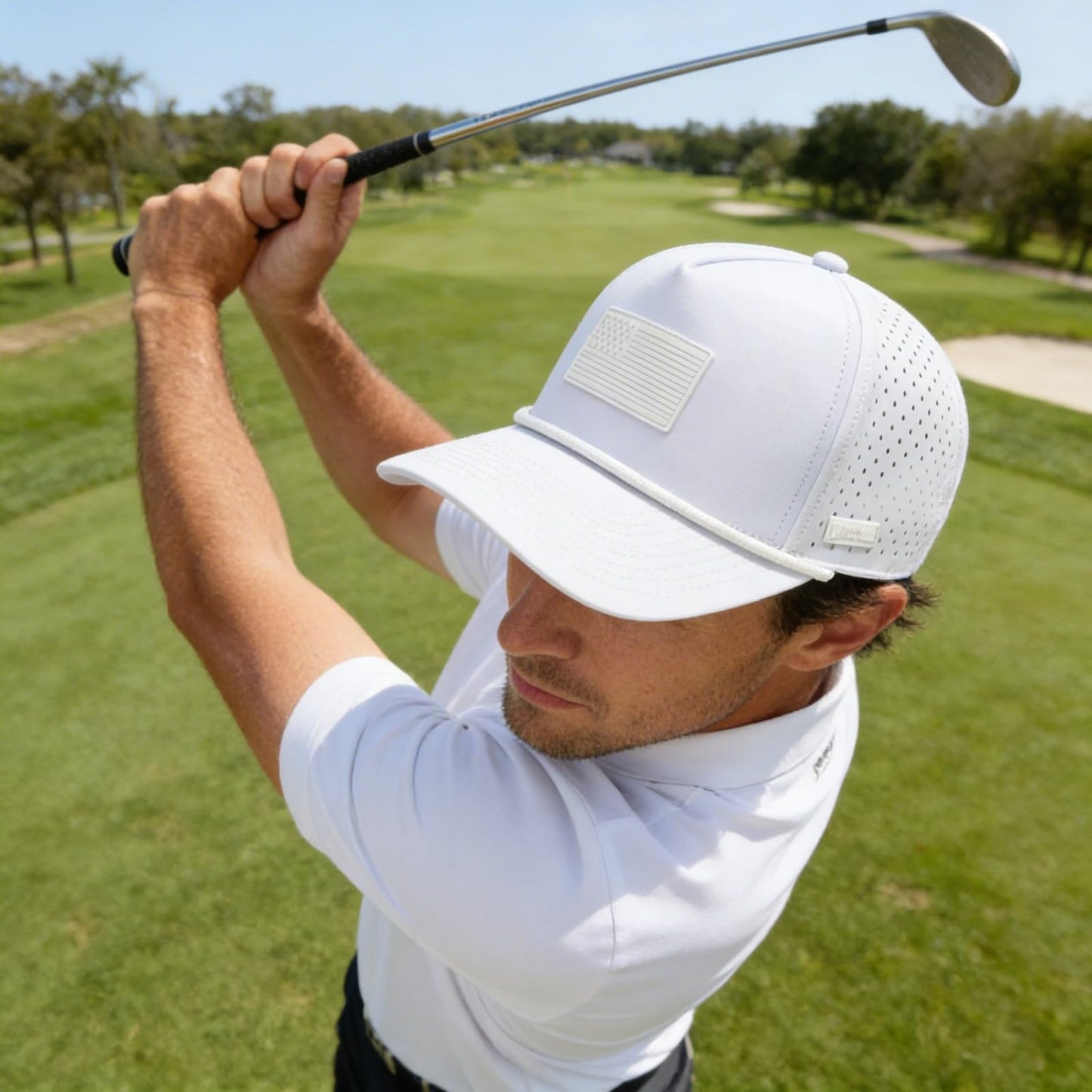 Curves & Clubs USA Golf Rope Hat – American Flag Golf Cap, Performance Hat – Adjustable, Breathable (US, Numeric, 0, Whiteout)