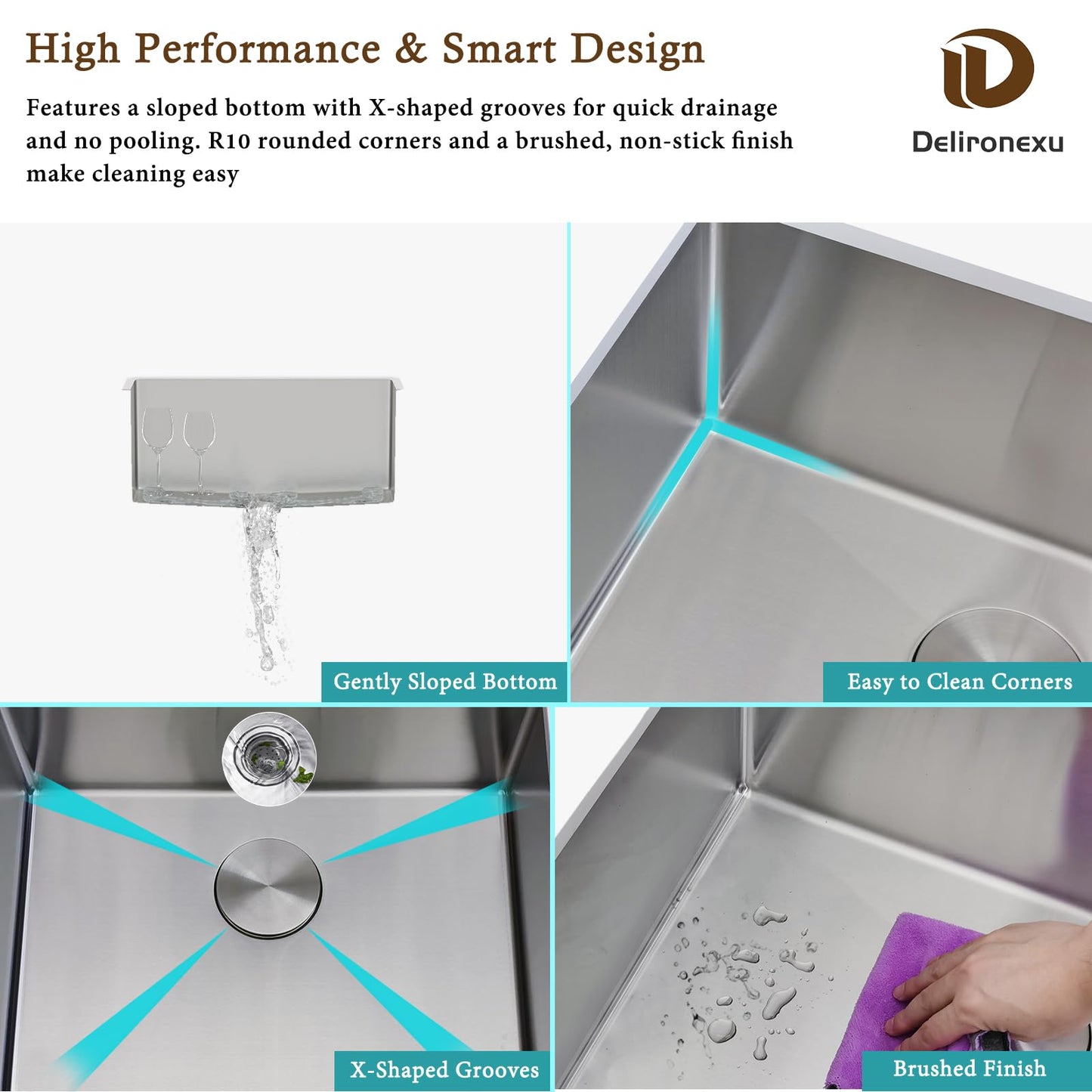 15x18 Inch Bar Sink Undermount – Delironexu 18 Gauge Stainless Steel Small Kitchen Sink, 15"x18"x7" Small Bar Sinks, Single Bowl Wet bar sink with Brushed Finish for Outdoor, RV, and Prep Use