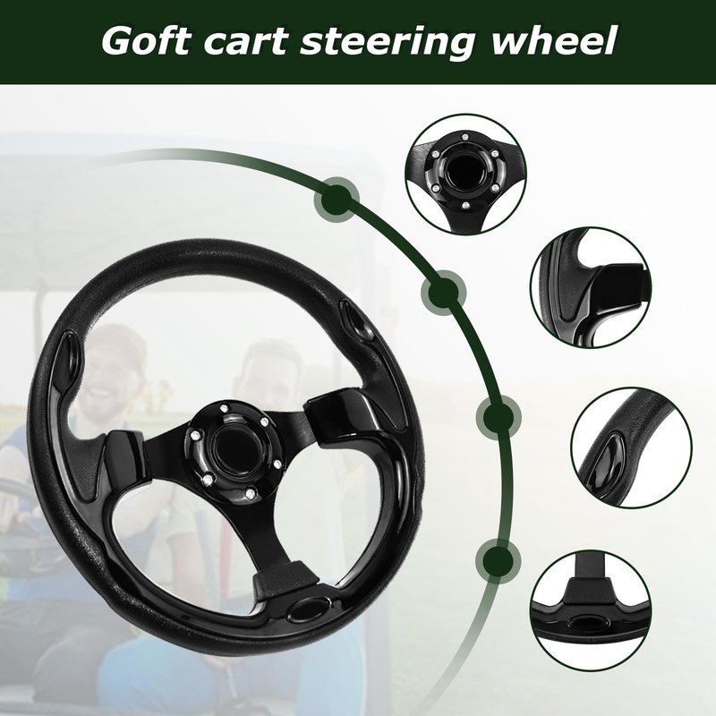 QYMOPAY Golf Cart Steering Wheel, Skid Steering Wheel, Universal Golf Cart for Club Car EZGO RXV and TXT, Yamaha, Precedent Tempo, DS