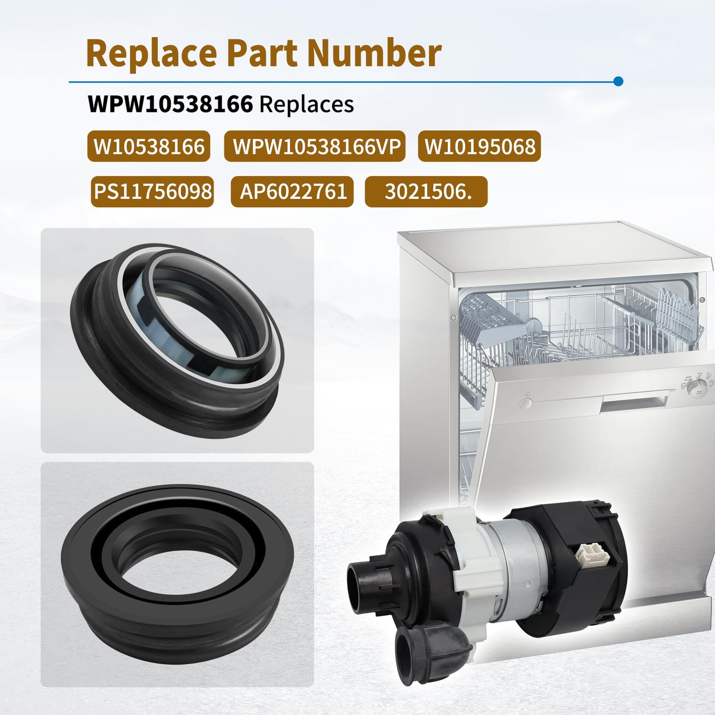 WPW10538166 Dishwasher Circulation Pump Inlet Grommet, Replaces AP6022761 PS11756098 W11182008 3021506 EAP11756098 Compatible with KitchenAid Maytag Whirlpool Jenn-Air Kenmore Amana Dishwashers