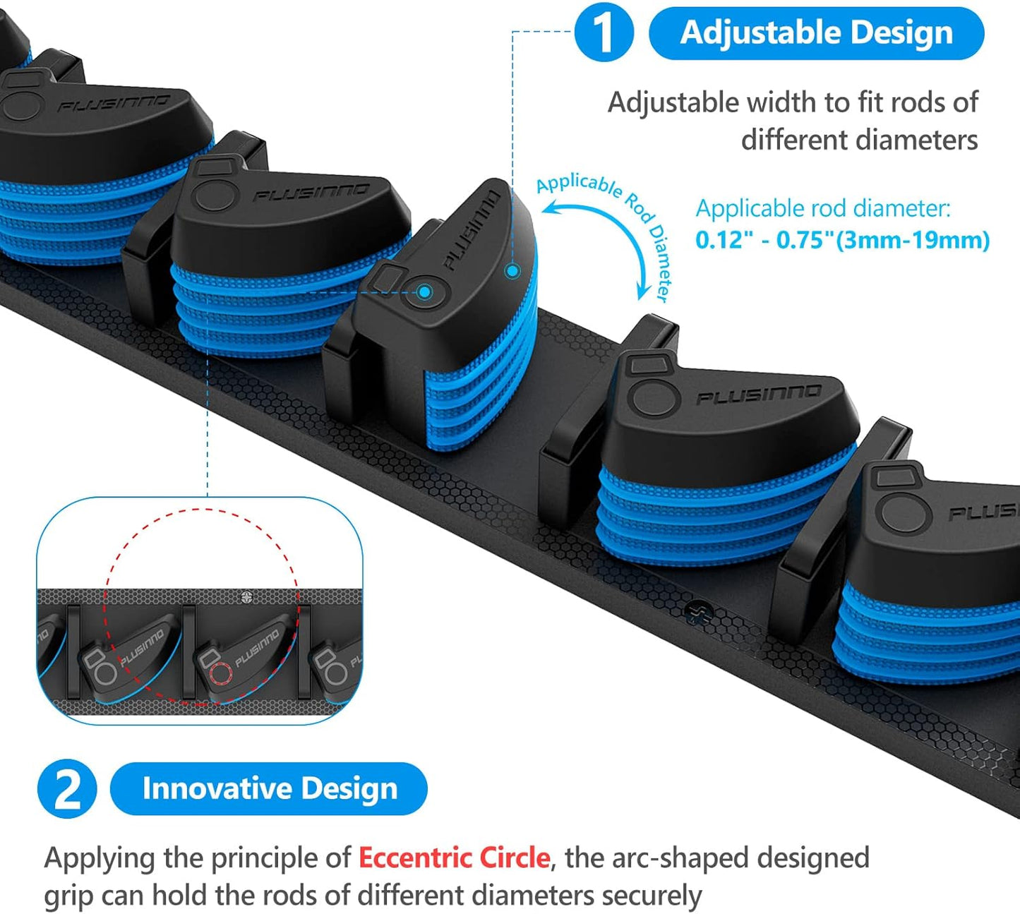 PLUSINNO Fishing Rod Rack - Wall-Mounted Holder for 36 Rods | 4-Pack Fishing Gear Organizer