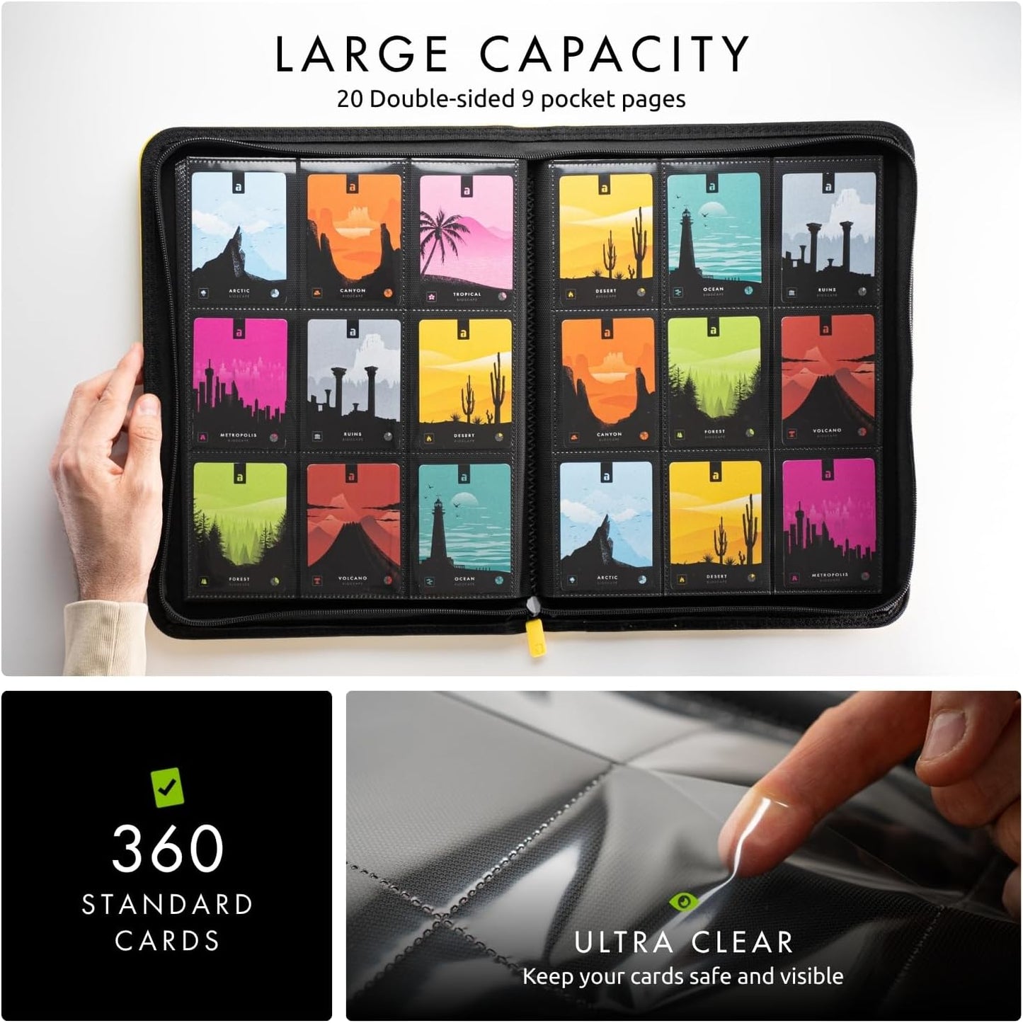 Vault X 9 Pocket Trading Card Zip Binder - Premium Exo-Tec Material, Holds 360 Cards, Yellow