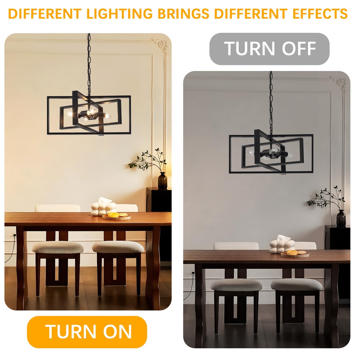 Bosomfr 19.7'' Modern Chandelier 4-Light, Black Farmhouse Light Fixture Cross Chandeliers for Dining Room Living Kitchen Island Bedroom Living,Rectangular Metal Industrial Hanging Ceiling Lighting