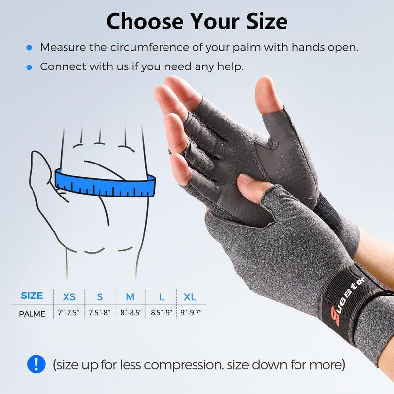 SueStar Arthritis Gloves with Removable Wrist Strap, Strengthen Compression Gloves for Arthritis, Carpal Tunnel Pain Relief, Rheumatoid, Tendonitis, Fingerless Computer for Women(M)
