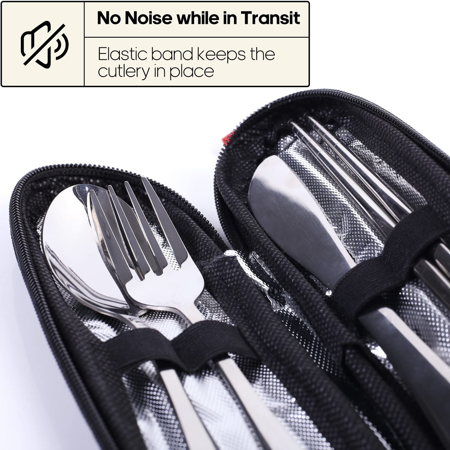 Travel Utensils with Case, Quatish Portable Silverware Set for Work, Stainless Steel Reusable Travel Cutlery, Fork and Spoon Set for Camping, Picnic, Gadgets, Lunch Box for Men, Christmas Gift, Silver