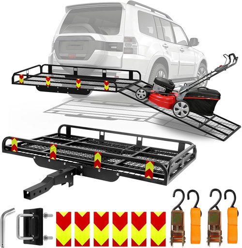 Aluminum Hitch Cargo Carrier - 1000LBS Capacity with Ramp | 53” x 29” x 9” for SUV & Truck
