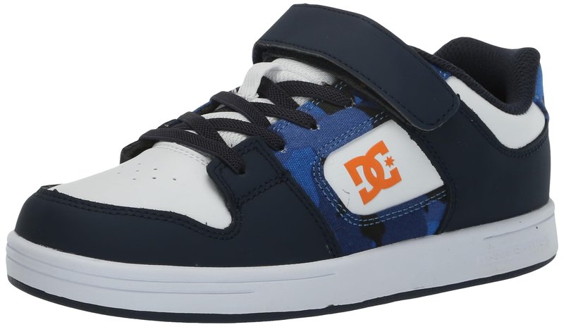 DC Unisex-Child Manteca 4 V Skate Shoe with Elastic Strap Shady Blue/Orange 12.5