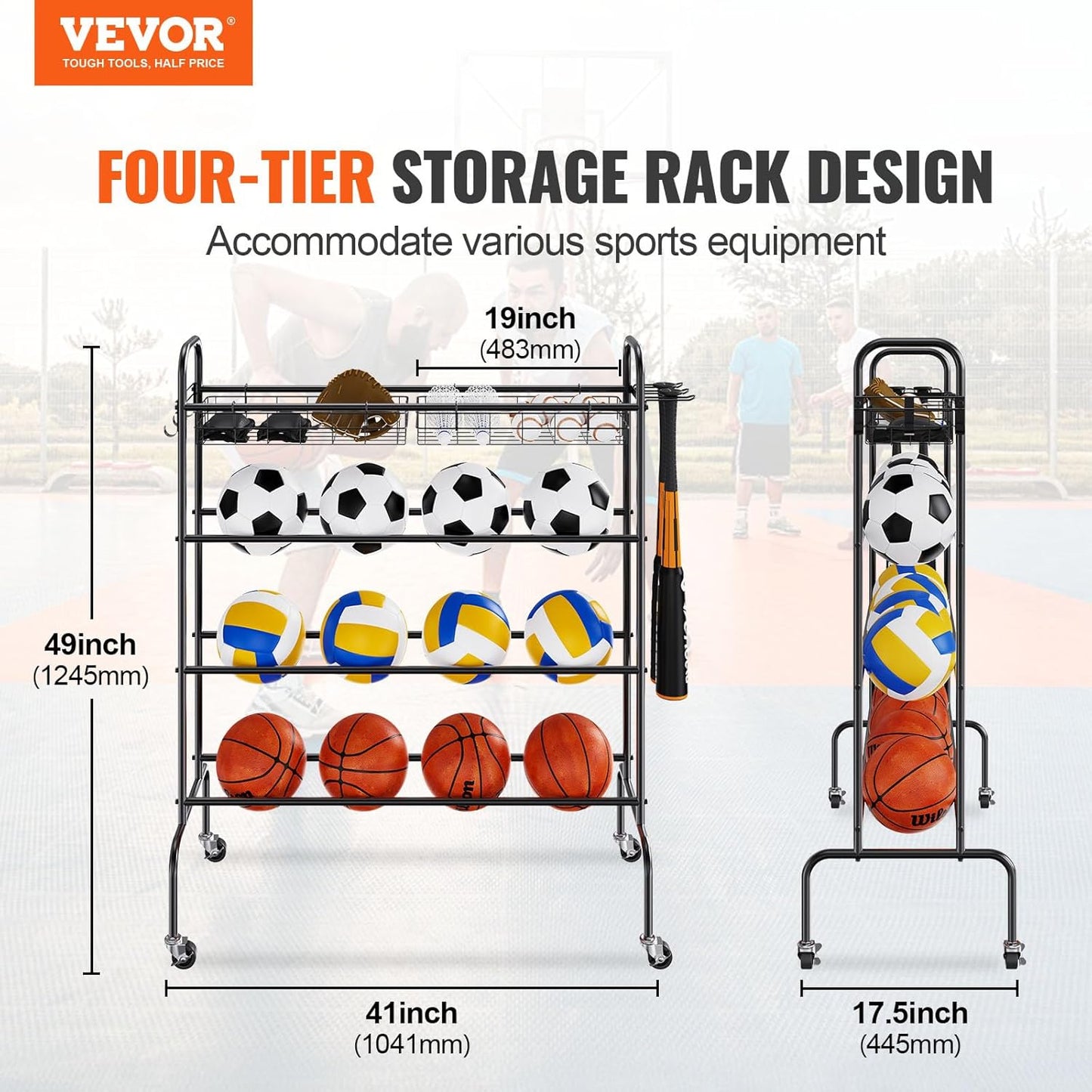 VEVOR Sports Ball Storage Cart - Lockable Basketball Cage with Double Lids | Steel Organizer for Indoor & Outdoor Use